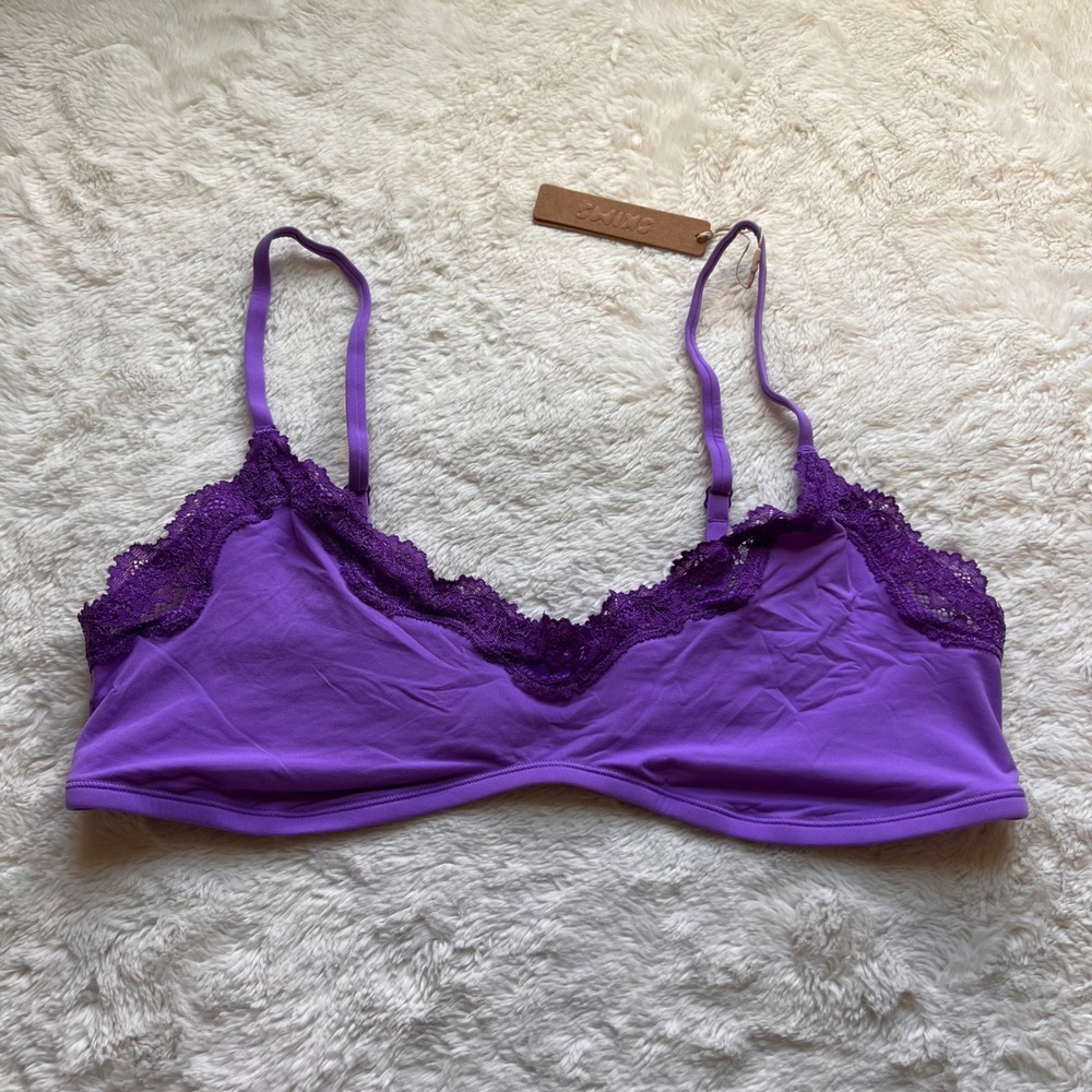SKIMS Fits Everybody Lace Scoop Bralette Ultra Violet Multi BR-SCP-4129 2X NEW
